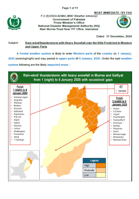 NDMA's Weather Advisory as of 31 December 2024