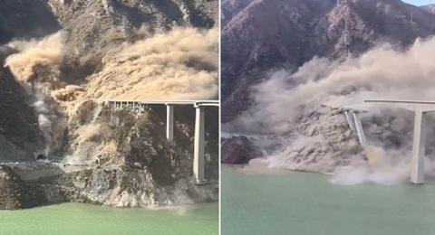 Hongqi Bridge collapse in China during massive landslide