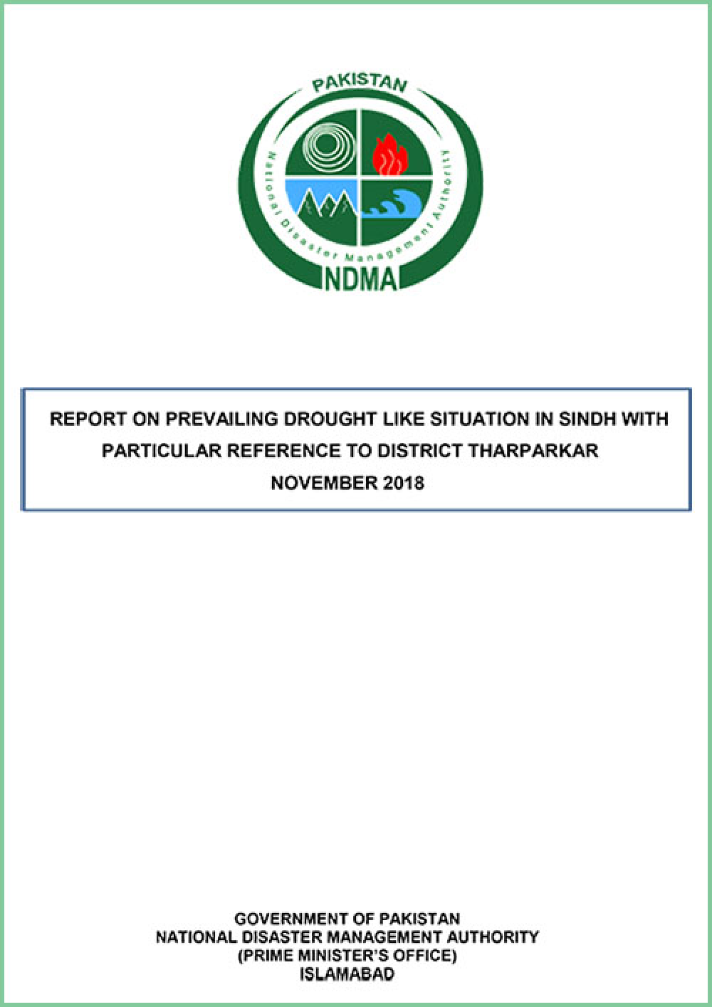 Drought Situation Report of Sindh Particularly in District Tharparkar-2018