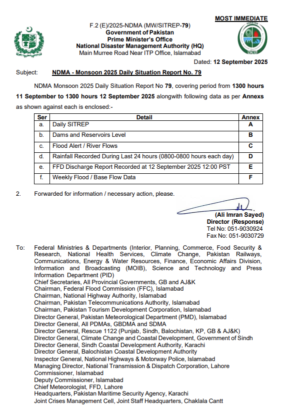 NDMA - Monsoon 2025 Daily Situation Report No. 79
