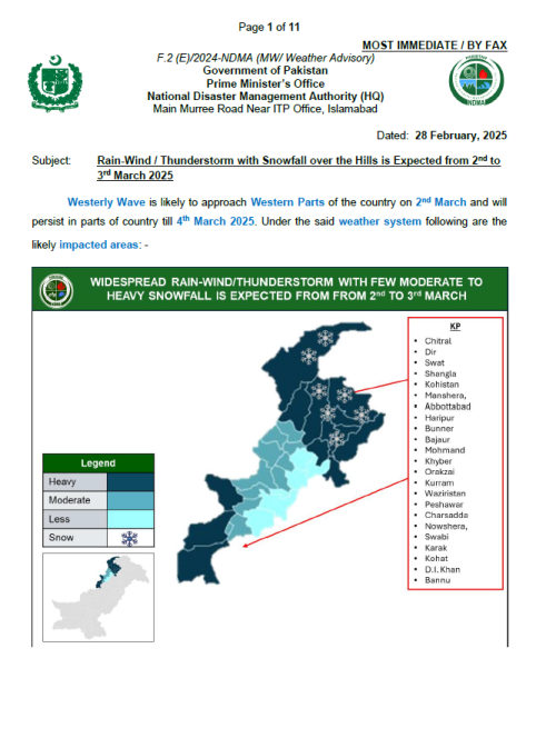 Rain-Wind / Thunderstorm with Snowfall over the Hills is Expected from 2nd to 3rd March 2025