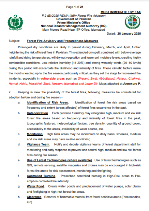 Forest Fire Advisory and Preparedness Measures