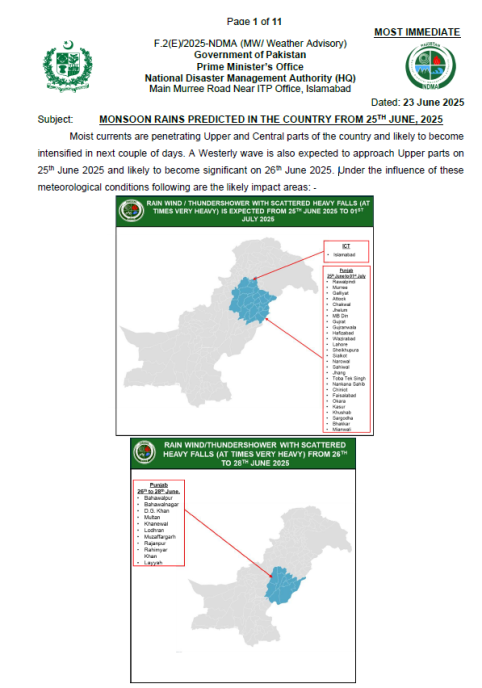 NDMA's Weather Advisory 23 June 2025 (24 June to 2nd July)