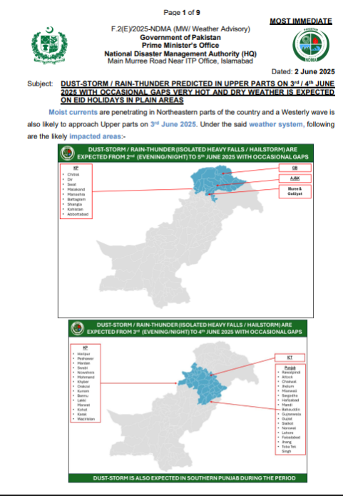 NDMA's Weather Advisory 2 June 2025