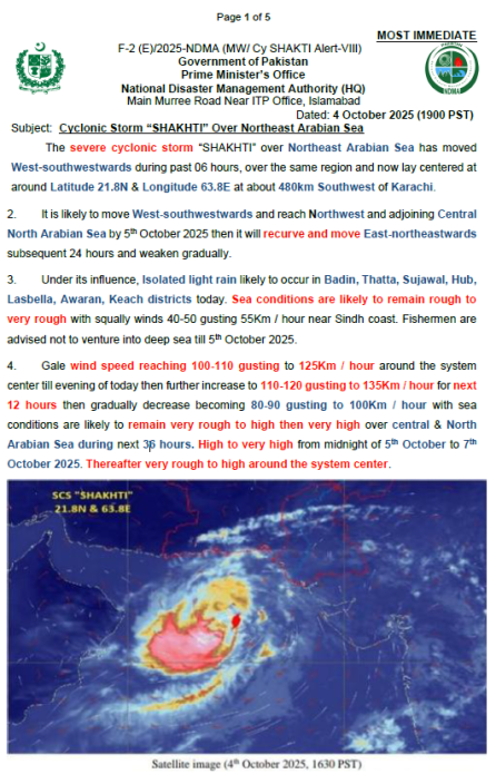 Cyclonic Storm “SHAKHTI” Over Northeast Arabian Sea