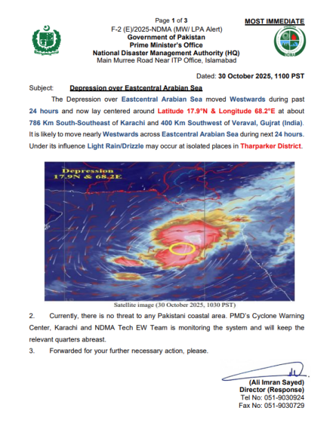 Depression Over Eastcentral Arabian Sea