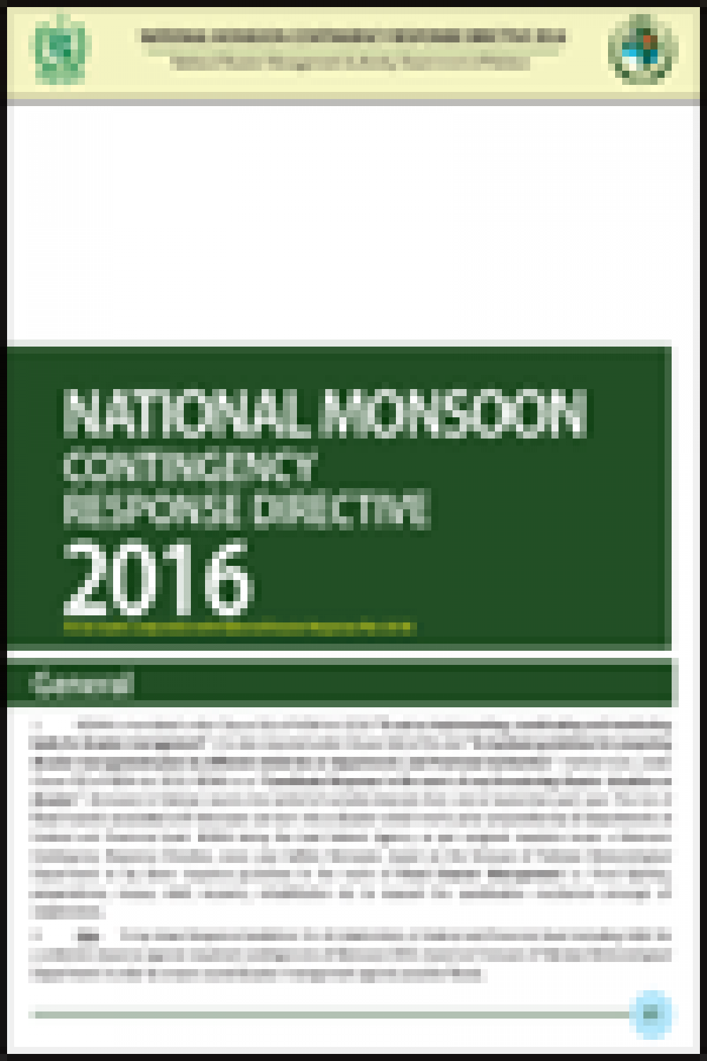National Monsoon Contingency Response Directive 2016