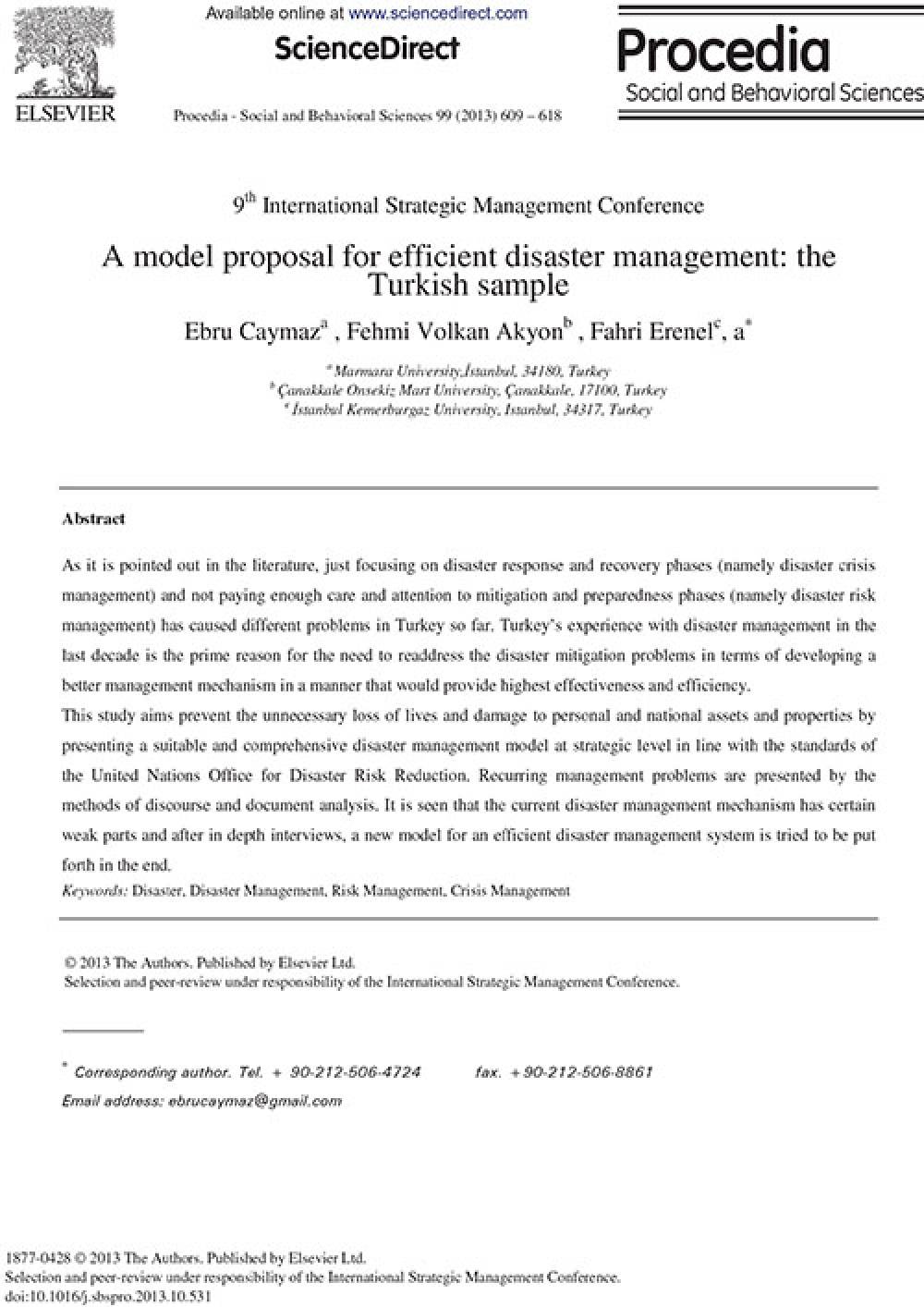 Model Proposal for Efficient Disaster Turkish