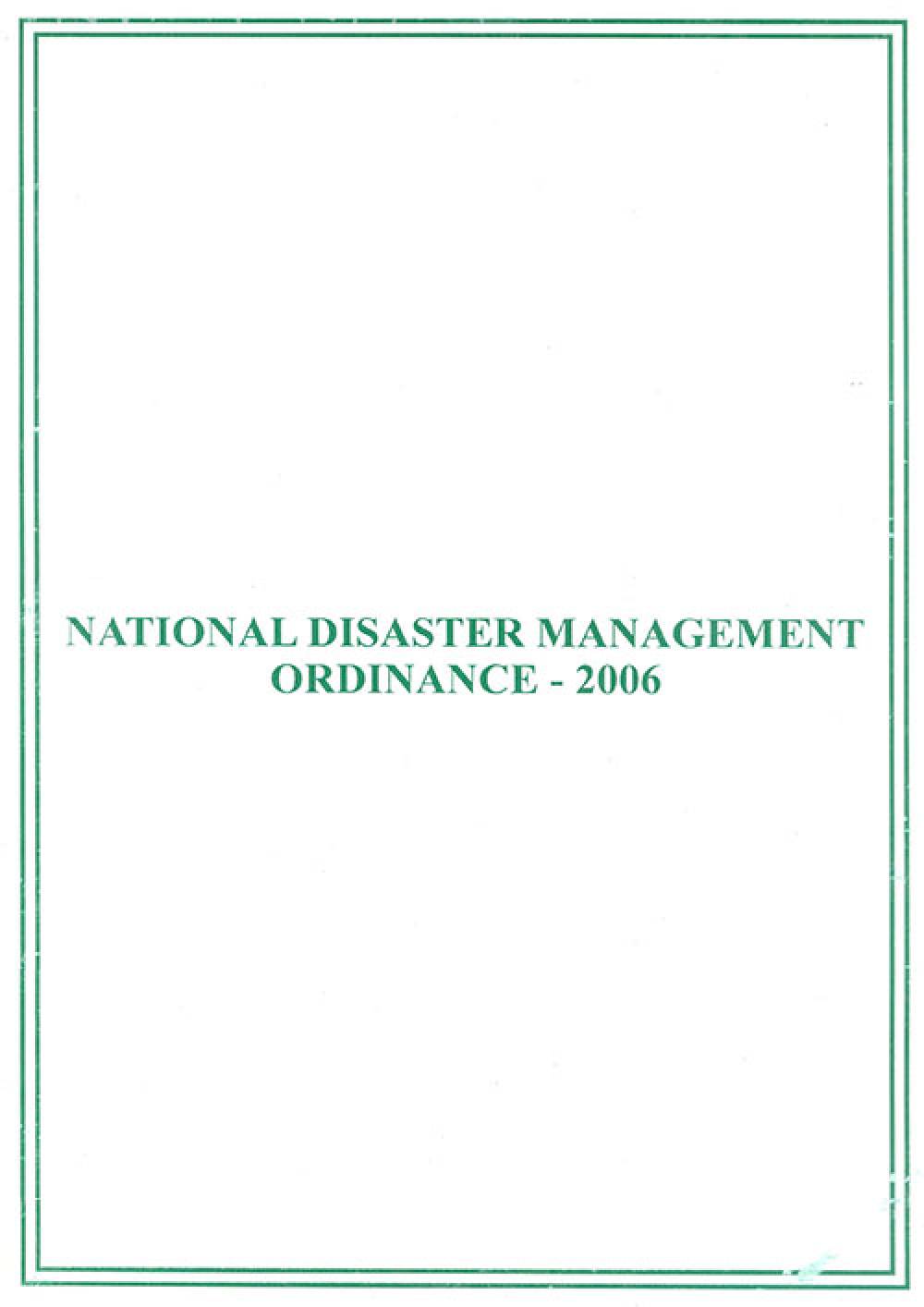 National Disaster Management Ordinance 2006