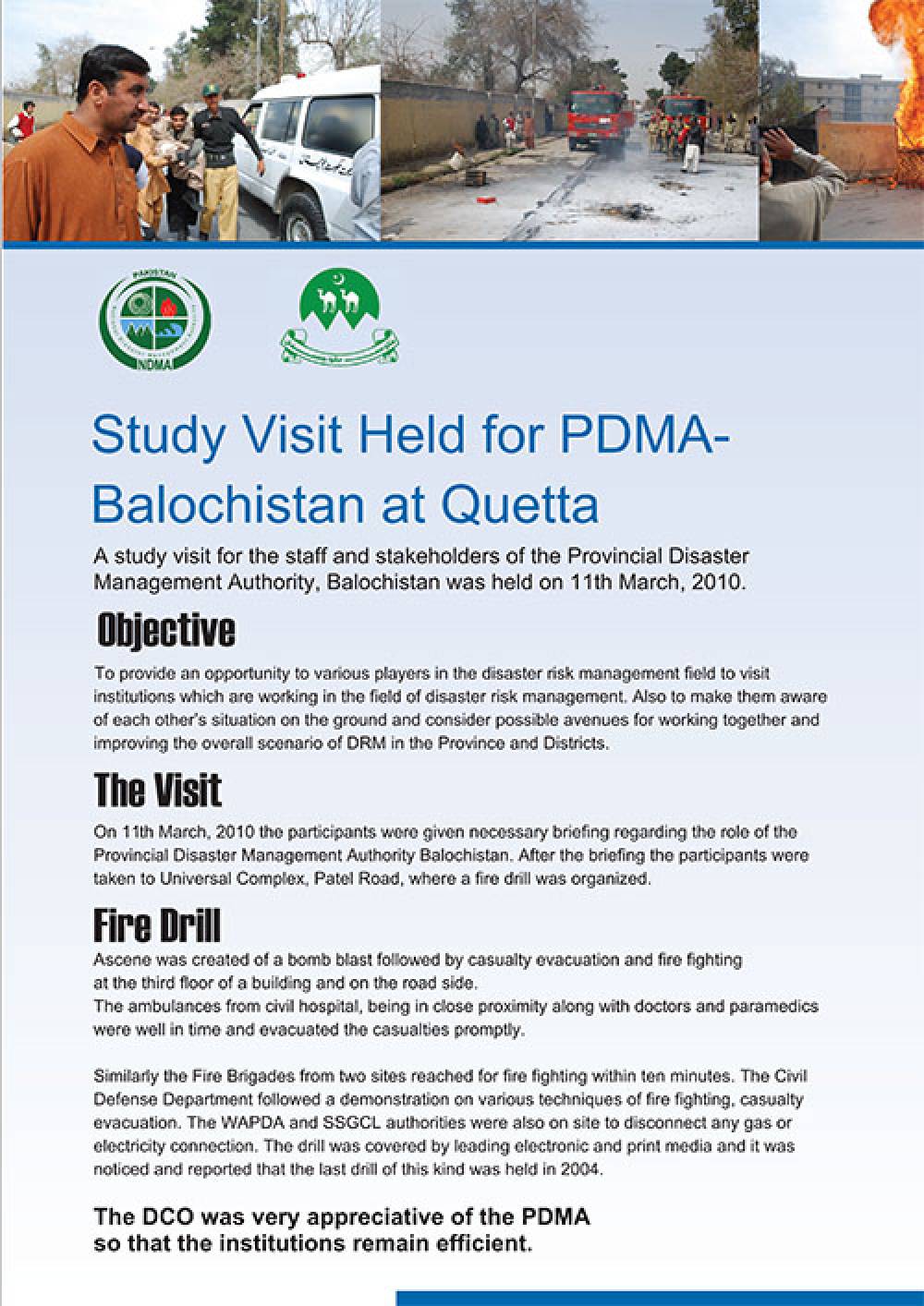 Study Visit held for PDMA-Balochistan at Quetta