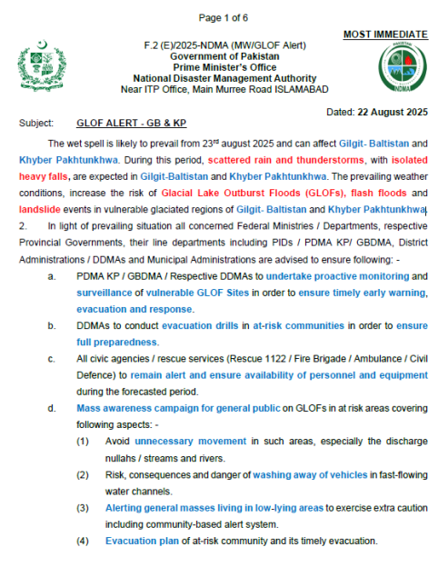 GLOF ALERT - GB & KP