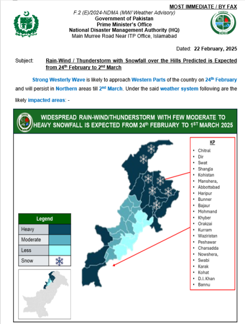 NDMA Weather Advisory 22 Feb 2025 (24 Feb to 2 Mar)