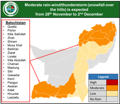 NDMA Weather Advisory 28 November 2024