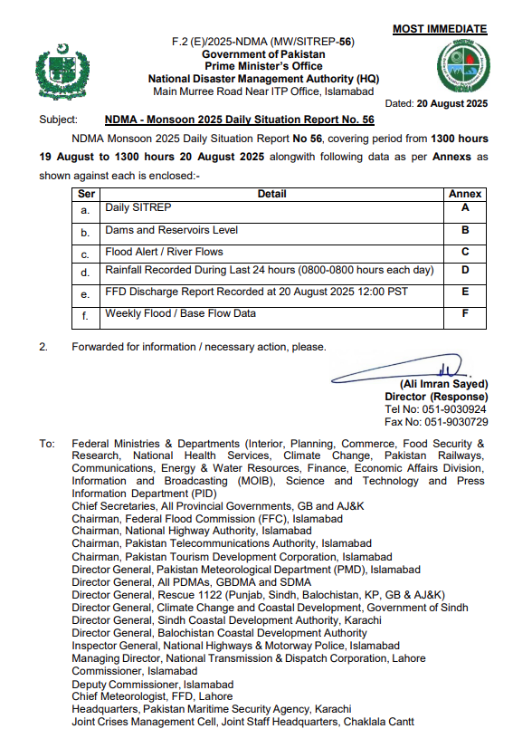 NDMA - Monsoon 2025 Daily Situation Report No. 56