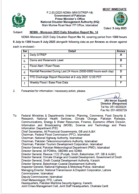 NDMA - Monsoon 2025 Daily Situation Report No. 14