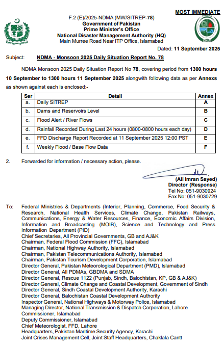 NDMA - Monsoon 2025 Daily Situation Report No. 78