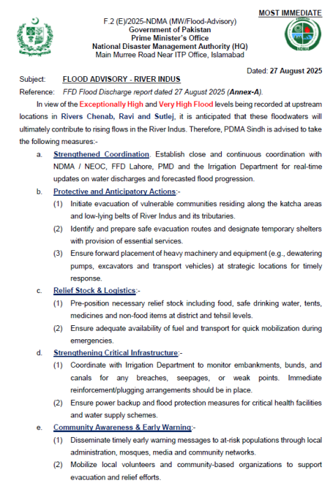 FLOOD ADVISORY - RIVER INDUS