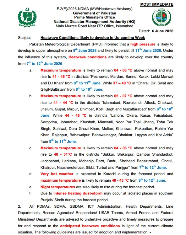 NDMA Heatwave Advisory - 6 June 2026