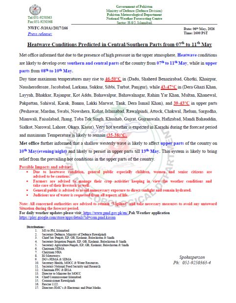 NDMA Heatwave Advisory - 6 May 2026