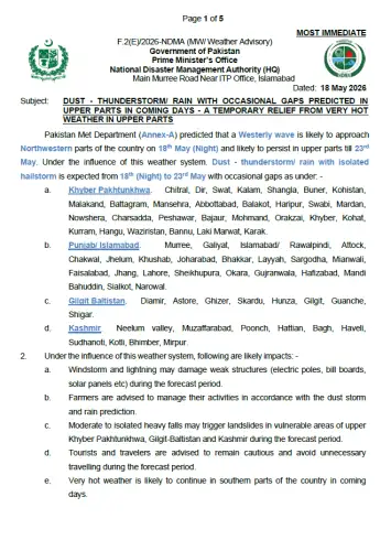 NDMA Weather Advisory - 18 May 2026